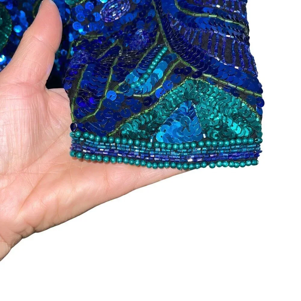 Laurence Kazar Vintage Womens Jacket Size Large Blue Sequin Long Sleeve - Picture 10 of 10